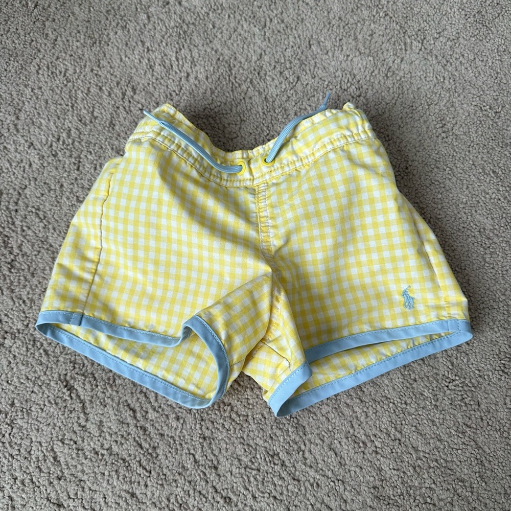 Polo by Ralph Lauren Yellow and Blue Kids Swim Trunks with adjustable waist